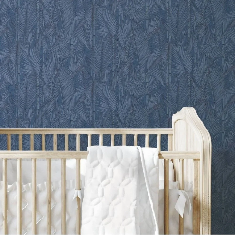 RoomMates Swaying Fronds Peel and Stick Wallpaper Navy: Removable Vinyl